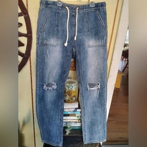 Easel elastic waist drawstring jeans L